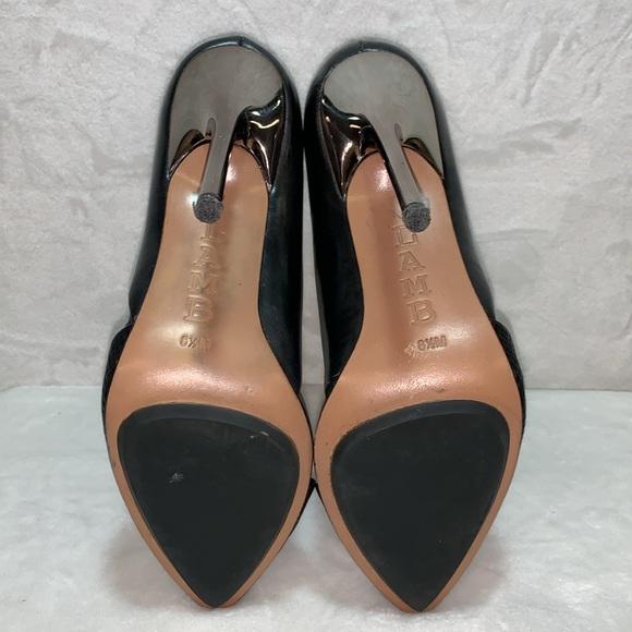 L.A.M.B. Trina D'Orsay Pump Black Leather/Chrome Heel women’s size 8.5 - Picture 7 of 8